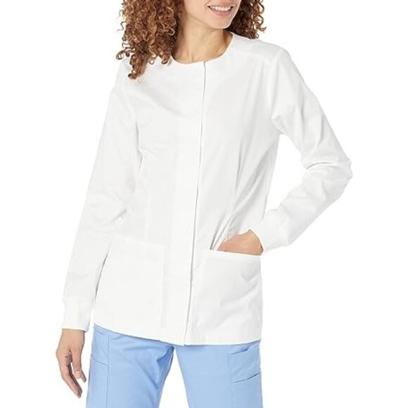 Amazon Essentials Women's Scrub Snap Jacket Small pockets white - Picture 1 of 6